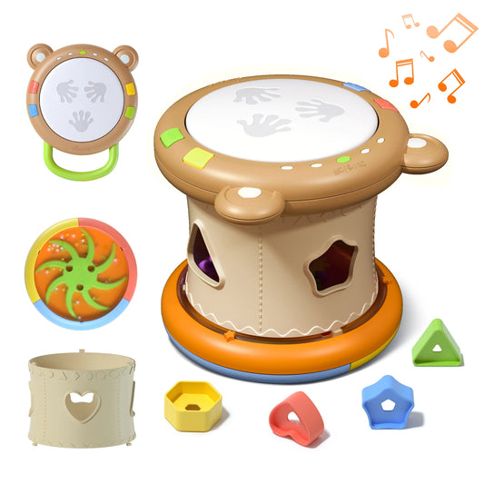 Close-up of Tumama Kids' 3-in-1 Music Toys - baby drum, shape sorter & Gear Puzzle Toy
