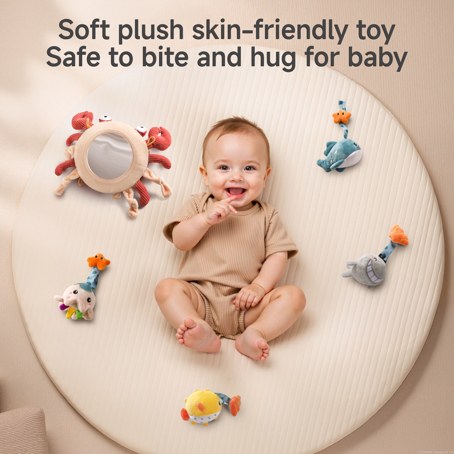 Ocean Crib Mobile with Hanging Plush Toys and Mirror for Nursery