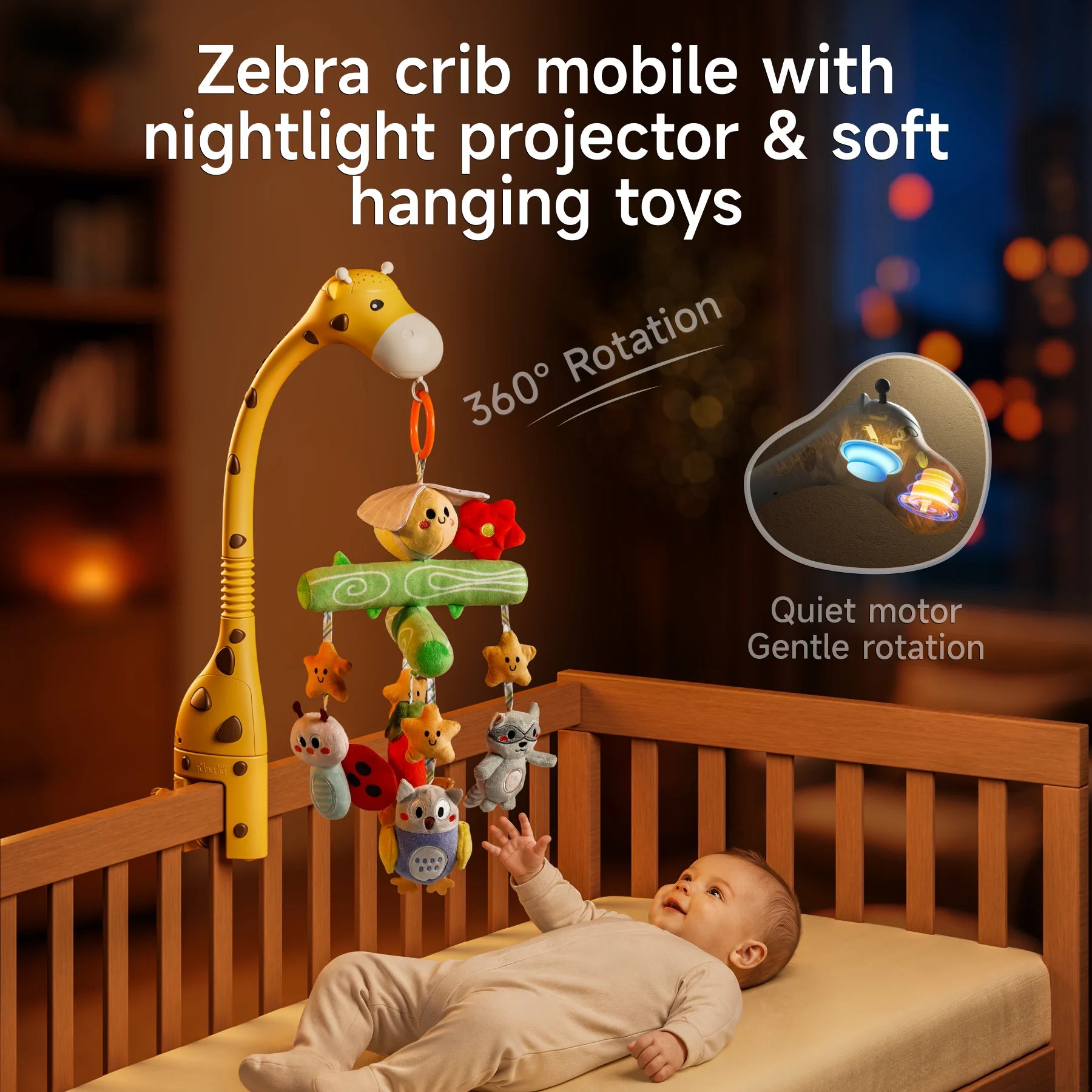 Tumama Kids Multi-Fit Cot Mobile with Music & Star Projection Light (Bluetooth function)