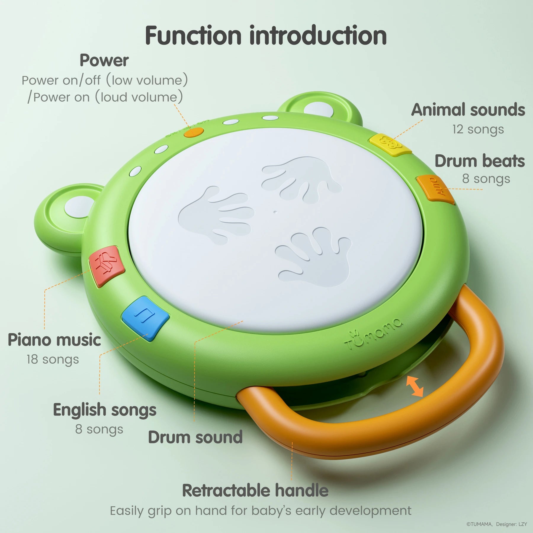 Image showing Tumama Kids 3-in-1 Music Toys - baby drum, shape sorter & Gear Puzzle Toy product details