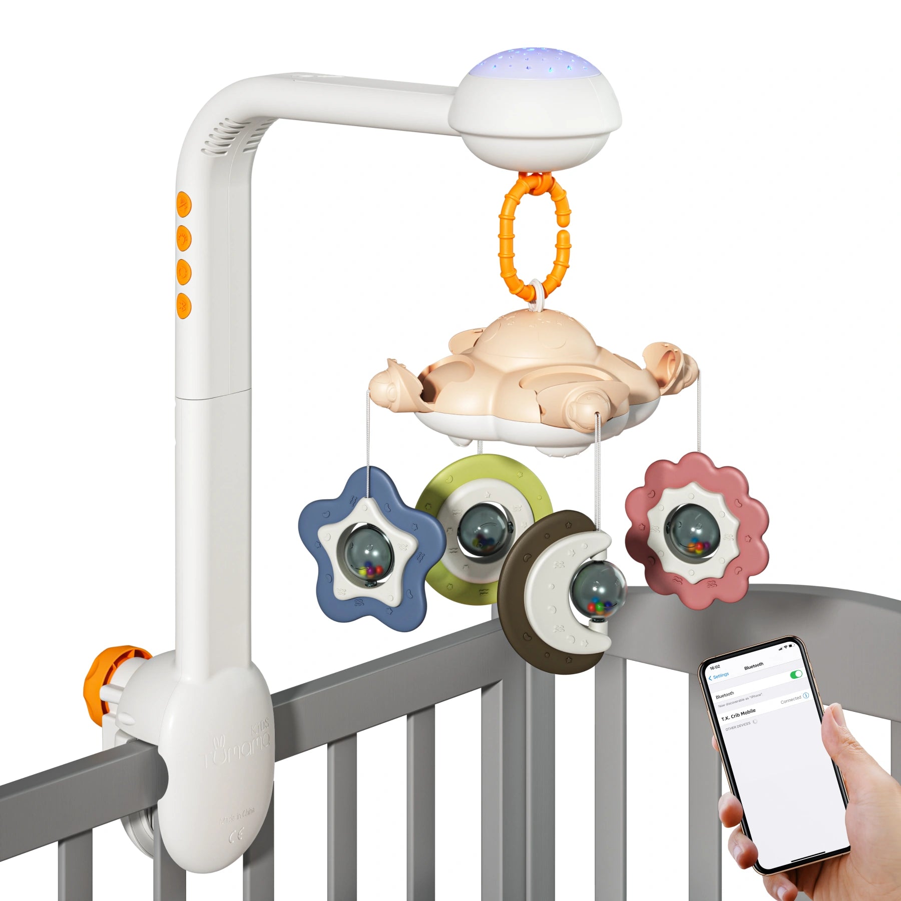 Baby crib mobile for crib bluetooth crib toys with projection night light lullaby white Noise soft hanging crab mirror toy for Infant 0 Month