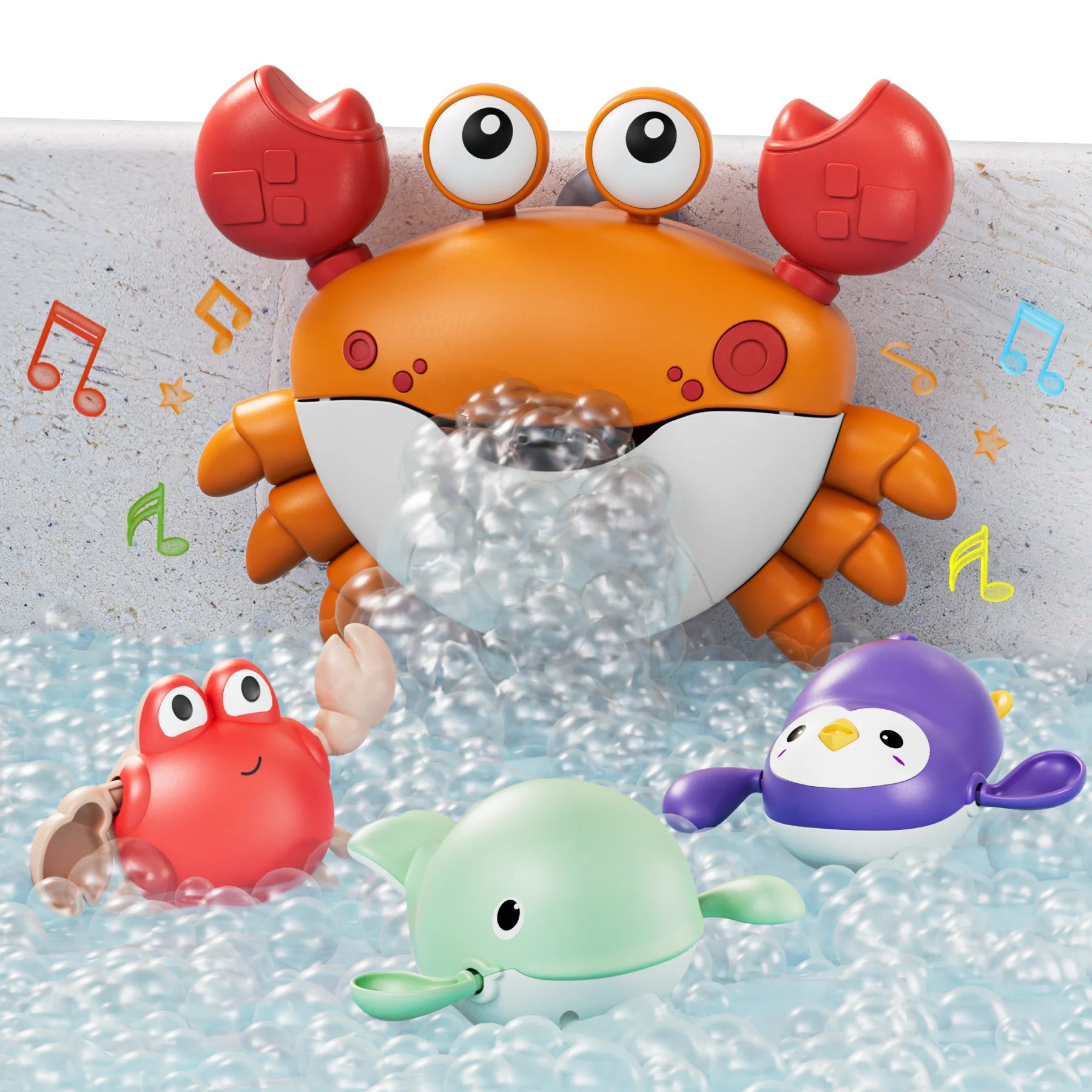 Bath toy crab bath bubble maker with 3 wind-up swimming toys, bathtub automatic bubble machine for toddler kids 18 Months+