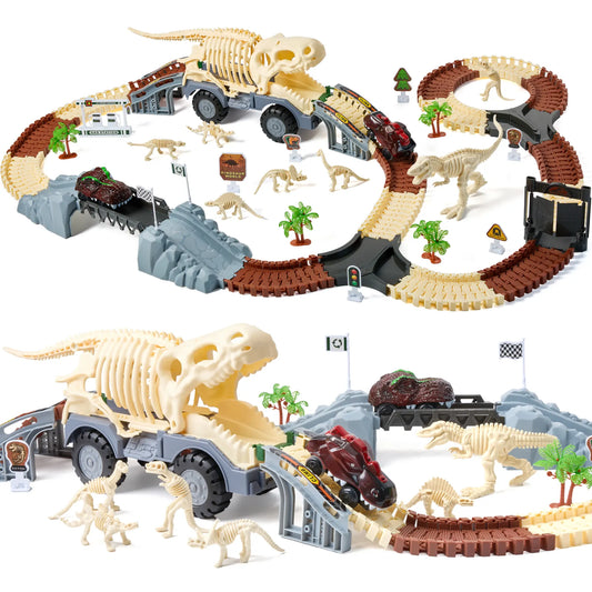 dinosaur race track car toy set