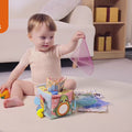Baby Montessori Tissue Box Toy with Textured Tails, Crinkle Cloth Tissues and Mirror