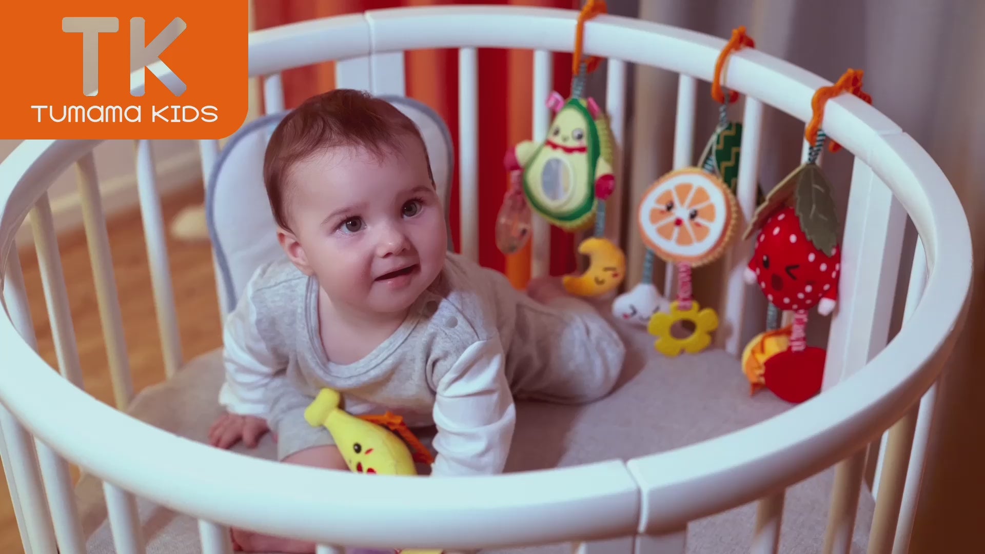 Colorful fruit-themed plush soft rattles for infants to hang on strollers or cribs